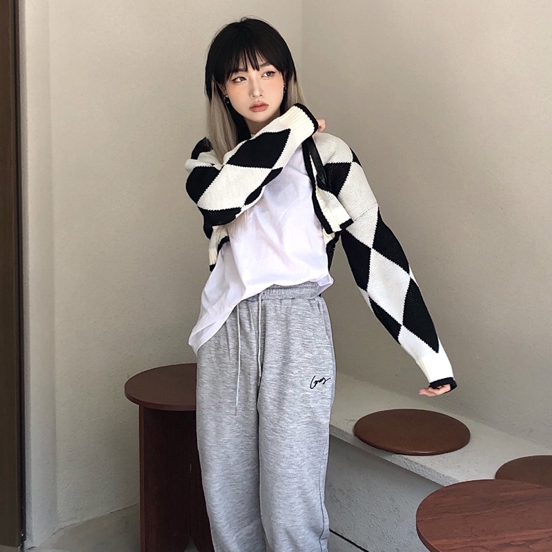 Áo khoác cardigan dài tay họa tiết sọc caro phong cách mới 46140