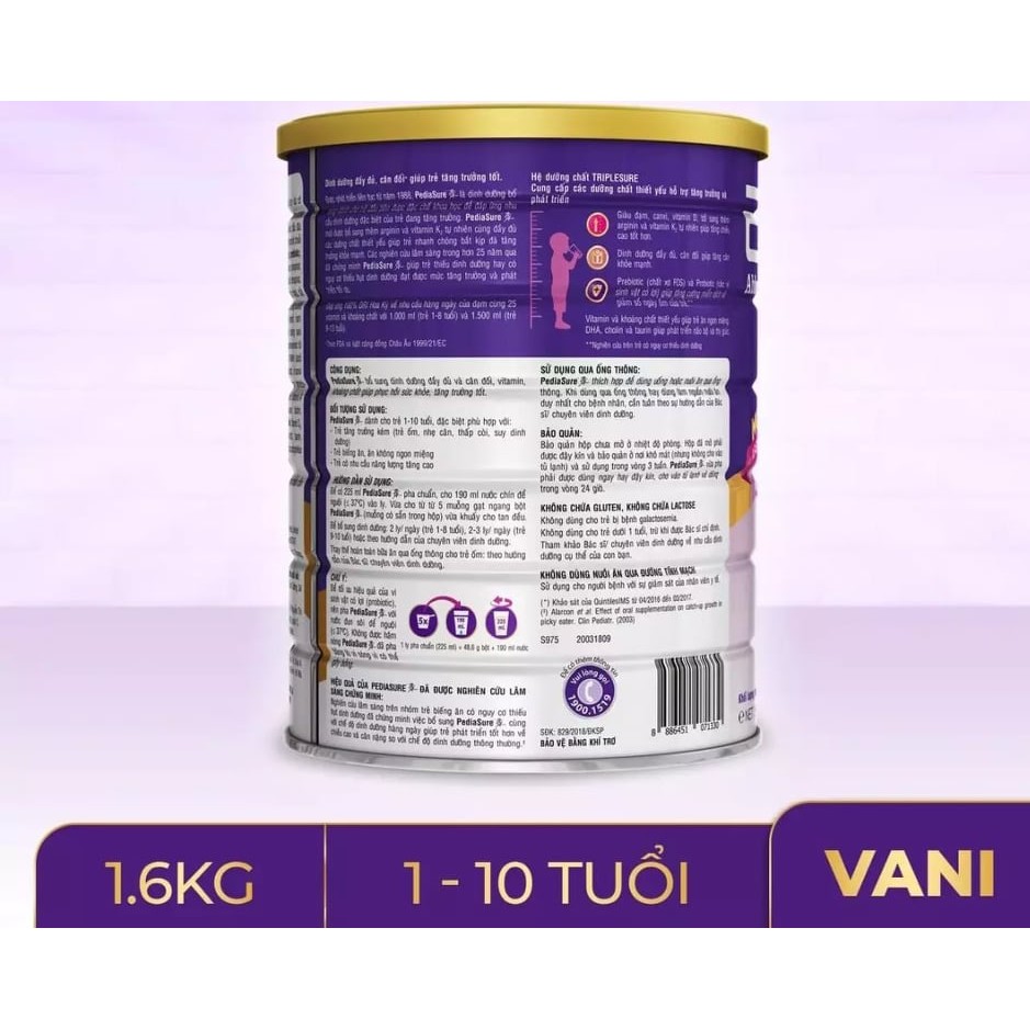 Hàng Có Sẵn, Giao Nhanh - Sữa Bột Pediasure 1.6kg. Date 12.2022