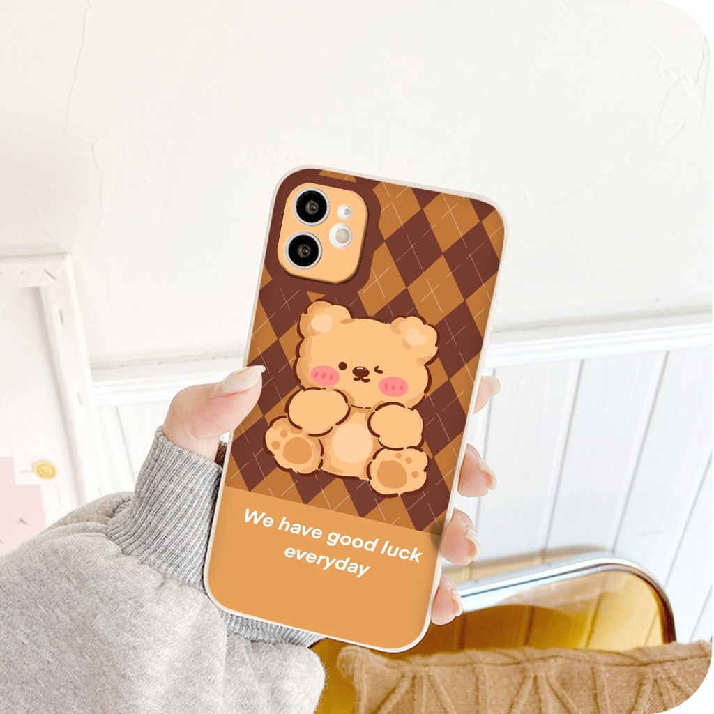 Ốp lưng iphone gấu má hồng cute ốp iphone vuông cạnh đủ mã 6 6plus 7 plus 8 x xr xsmax 11 promax 12 pro max 13promax