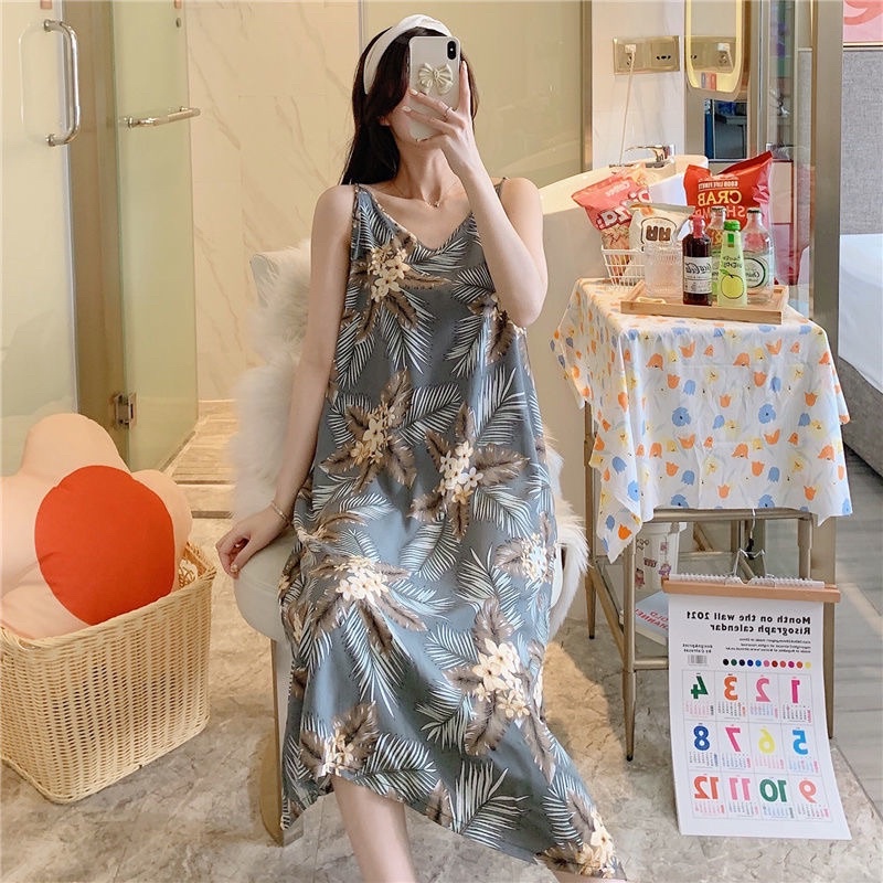 váy ngủ cotton của phụ nữ mùa xuân và mùa hè siêu dài nhỏ gợi cảm sinh viên ngọt ngào đẹp trở lại quần áo ở nhà