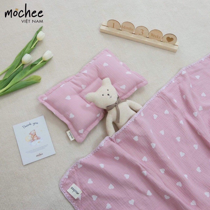 Chăn Xô Kèm Gối Lõm Muslin Mochee