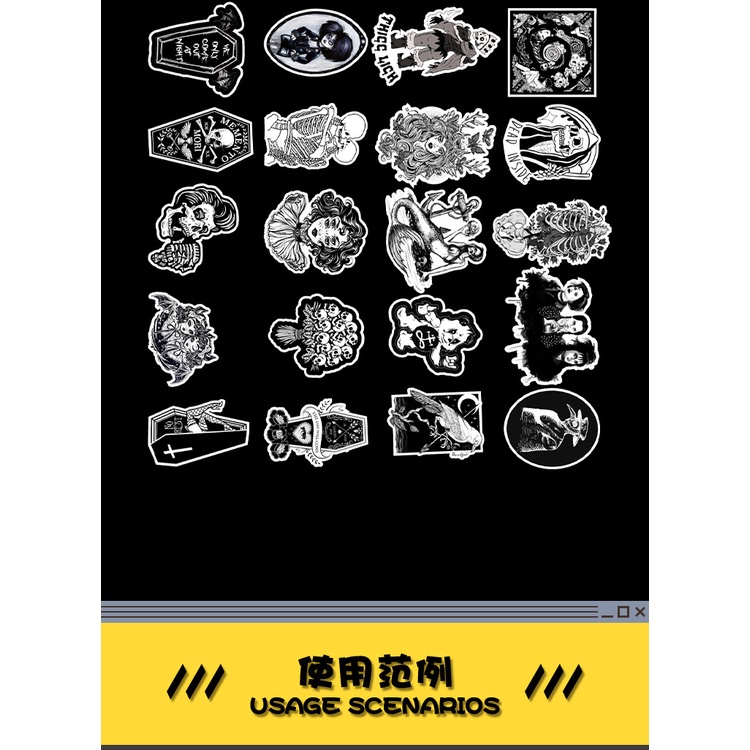 50 sticker cute chống nước dán mũ nón bảo hiểm MẪU ĐEN TRẮNG MẪU 3 50 hình dán graffiti máy tính xách tay, Vali