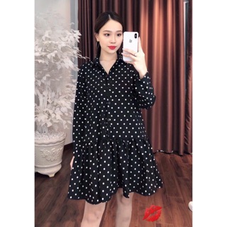 (Ảnh thật) Đầm sơ mi suông đuôi cá