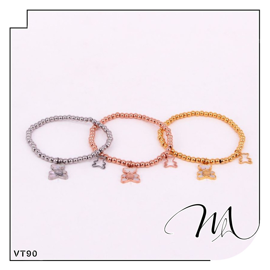 Lắc tay nữ Titan không đen dây bi mặt gấu dễ thương - VT90