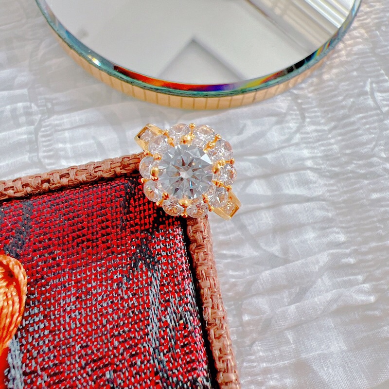 Nhẫn đồng non hoa đá hột cao sang chảnh cam kết không đen Kami