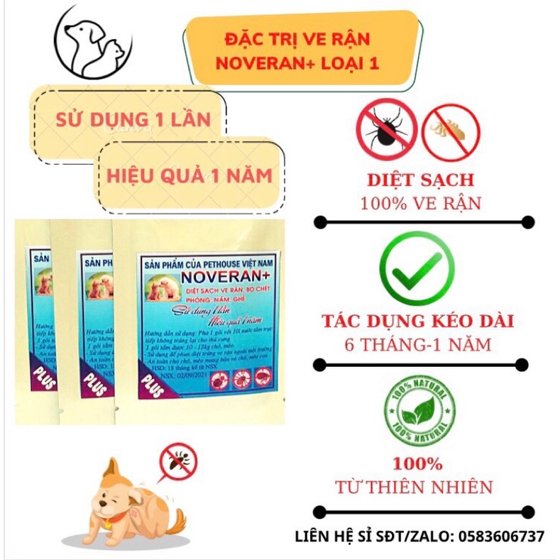 2 gói Trị ve, rận, bọ chét chó mèo và trong nhà 1 lần