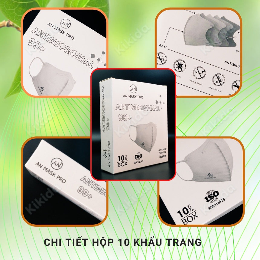 Khẩu trang 3d y tế kháng khuẩn N99+ 5 lớp AN MASK PRO chống bụi mịn, kiểu dáng ôm gọn mặt thoáng đẹp - Không dây rút