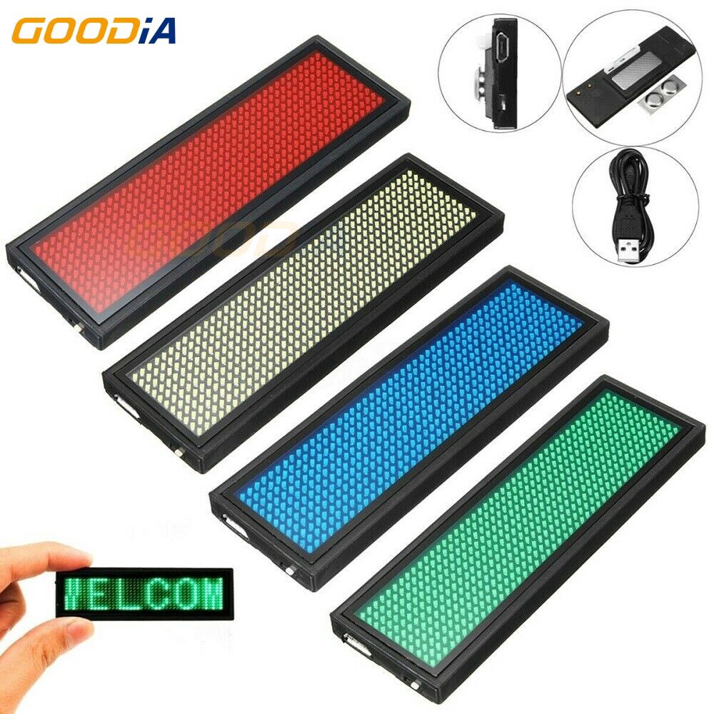 Mini LED Digital Programmable Scrolling Name Message Tag Badge Sign 4 Colors