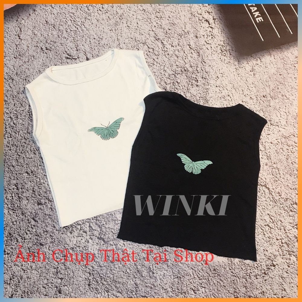 Áo croptop Nữ Blue Buterfly 3 lỗ Ulzzang