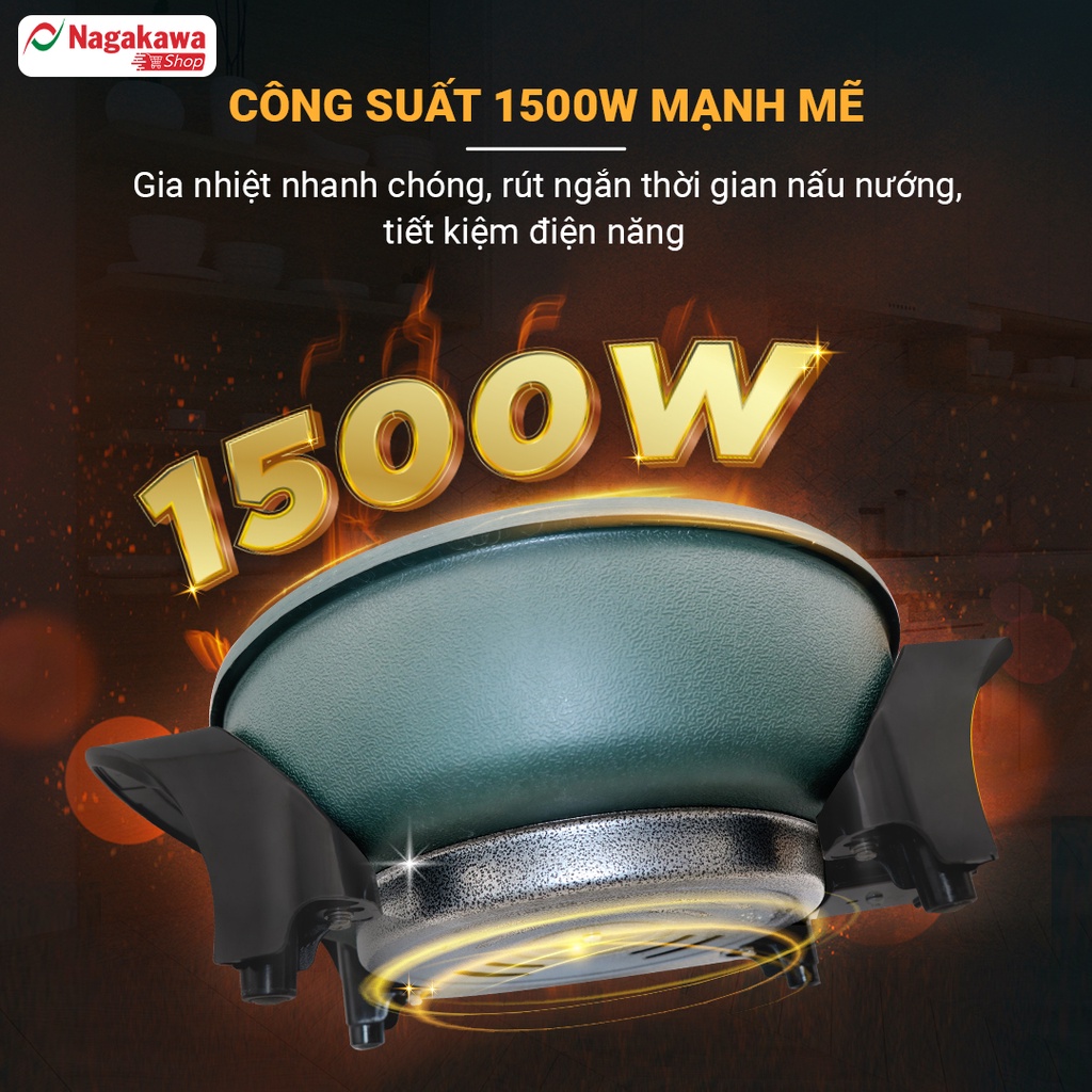 Nồi lẩu nướng điện 2 ngăn đa năng Nagakawa NAG1905 (5L) - Lòng nồi nguyên khối - 5 mức điều chỉnh - Bảo hành 12 tháng