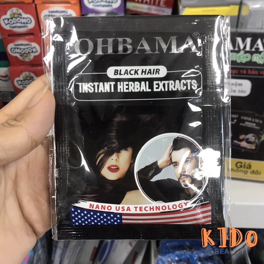 Dầu Gội Phủ Bạc OHBAMA Black | Brown Hair Instant 20ml Gội Là Đen / Nâu Thảo Mộc