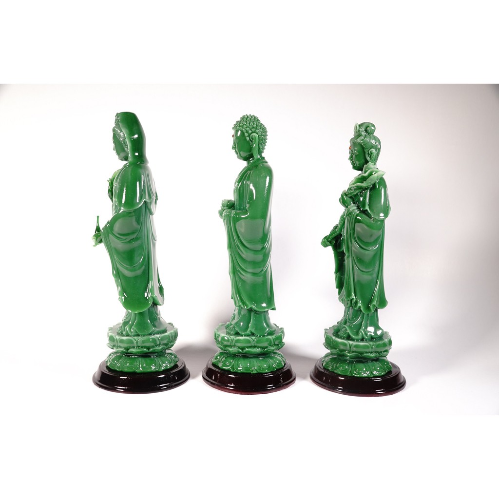 Bộ 3 tượng Phật Tây Phương Tam Thánh Tam Thế Phật xanh ngọc - Cao 25cm