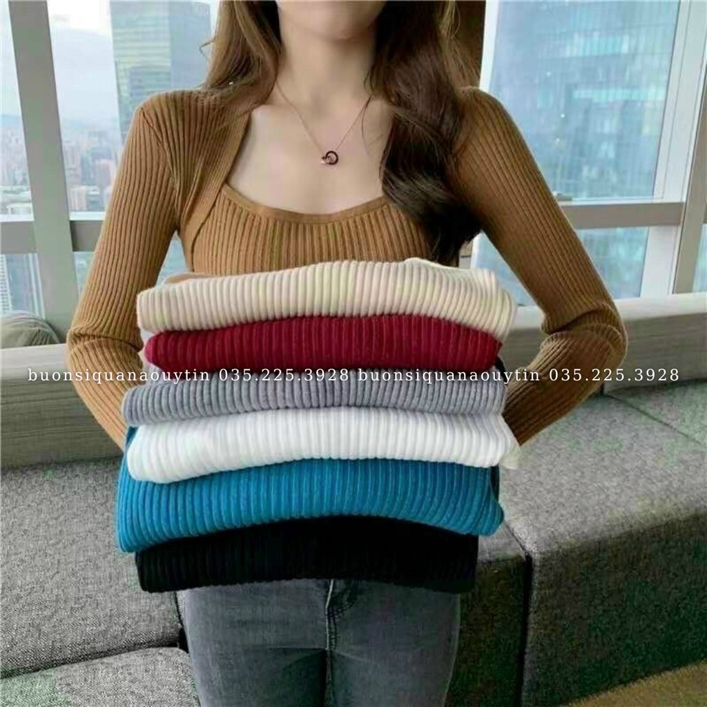 Áo len cổ vuông dài tay nhiều màu 3429