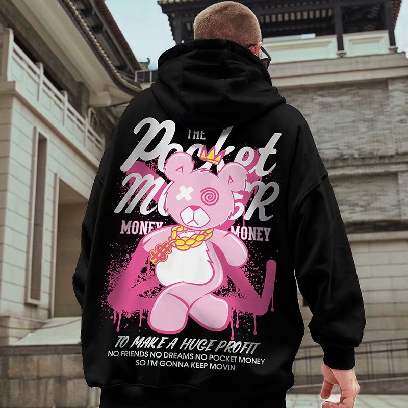 Áo hoodie dáng rộng in hình gấu nhồi bông thời trang thu đông cho cặp đôi cỡ M-8XL