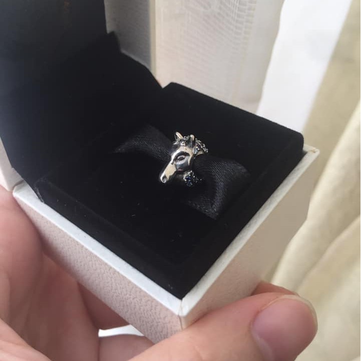 Hạt charm bạc 925 hình ngựa màu xanh biển cá tính