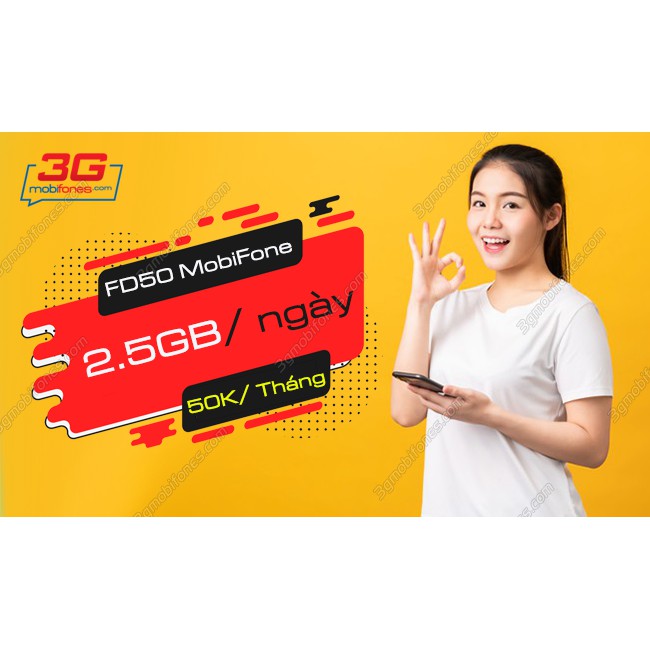 Sim 4G Mobifone FD50 ưu đãi 75Gb  tốc độ cao chỉ 50k/tháng
