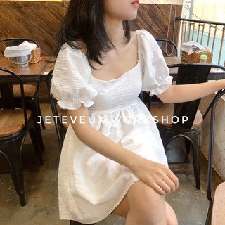 váy buột nơ trắng chun lưng