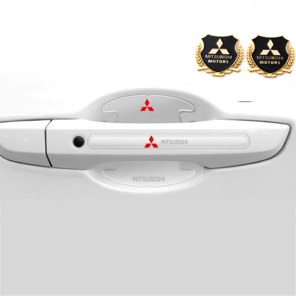 Bộ 10 miếng dán silicon tay, hõm, gương ô tô logo hãng xe Mitsubishi Xpander, Pajero, Attrage, Mirage, Triton, Outlander