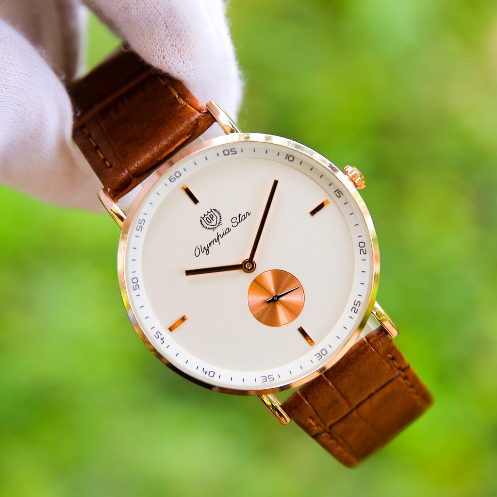 Đồng Hồ Nam OP02 Dây Da Màu Nâu Cao Cấp Mặt Kính Chống Xước, Chống Nước BH Hãng 12 Tháng