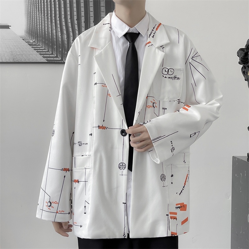 ♞AFF LIGA♞ Áo khoác blazer tay dài in họa tiết đơn giản thời trang mùa thu dành cho nam