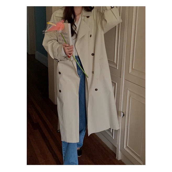 Phong cách Hàn Quốc kiểu Anh ren-up trench coat dành cho phụ nữ mùa thu 2021 áo khoác dài. | BigBuy360 - bigbuy360.vn