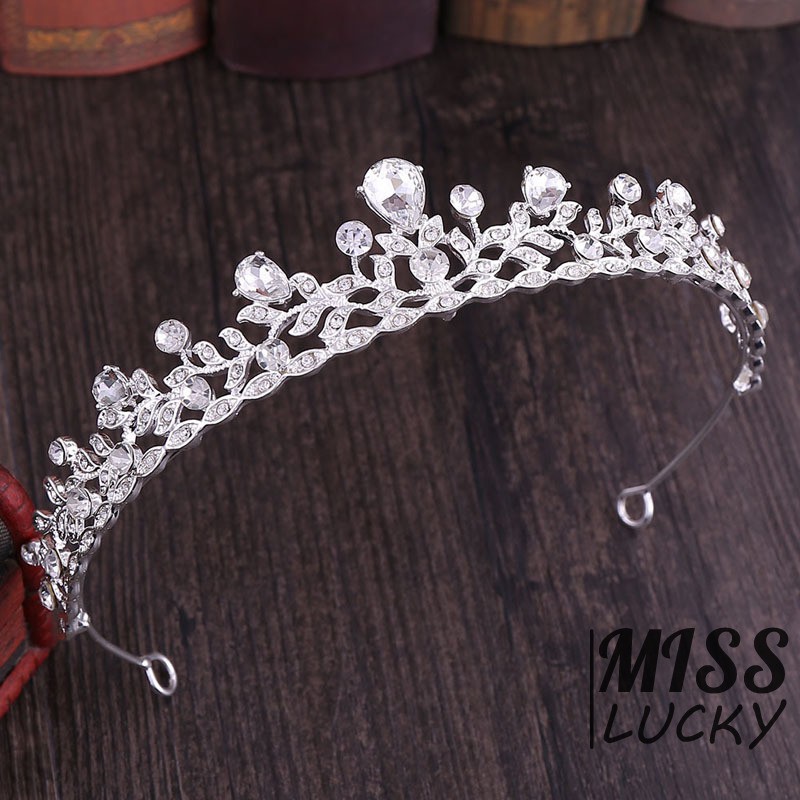 ❤HHN-VN New Fashion Simple Bride Small Crown Luxury Leaf Shape Rhinestone Shiny Crystal for Bride We