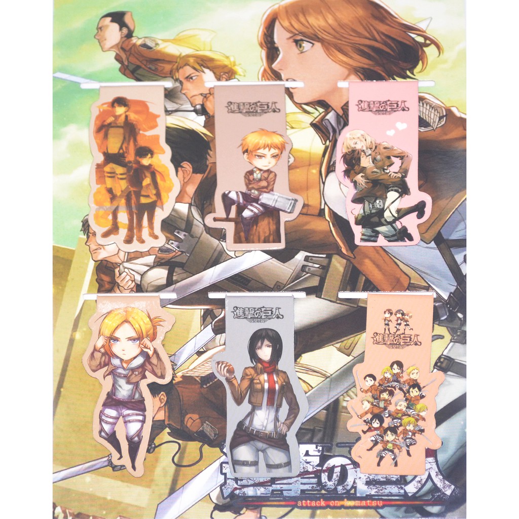 [thanh lý bán lỗ] Bộ 6 Bookmark Anime nam châm - Attack On Titan [AAM] [PGN25]