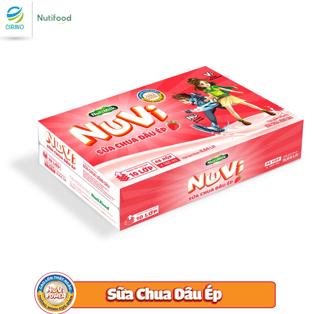 01 Thùng 48 Hộp Nuvi Sữa Chua Uống Đào Táo/ Dâu/ Hương Cam/ Trái Cây Nhiệt Đới 180ml NUTIFOOD - YOOSOO MALL