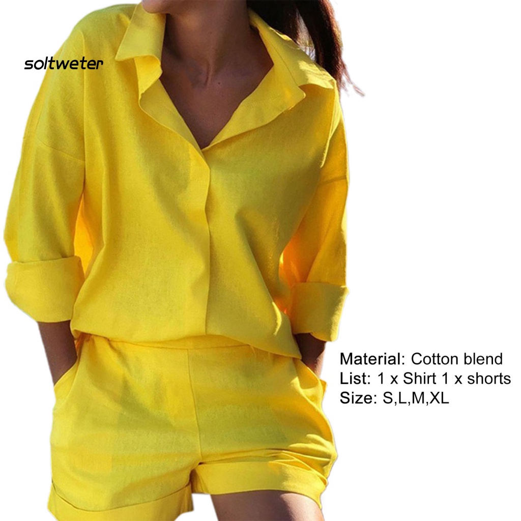 Bộ Trang Phục Gồm Áo Sơ Mi Và Quần Short Dáng Rộng Thời Trang Sành Điệu Cho Nữ