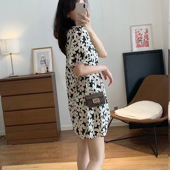 Đầm Chữ A Tay Phồng Dáng Rộng In Họa Tiết Thời Trang Mùa Hè Kiểu Mới Cho Nữ