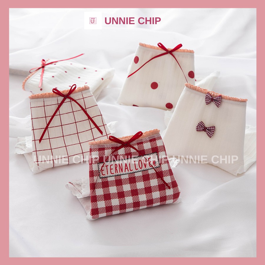 Quần lót phong cách Nhật Bản kẻ sọc nơ cotton viền ren quyến rũ QL019 | BigBuy360 - bigbuy360.vn