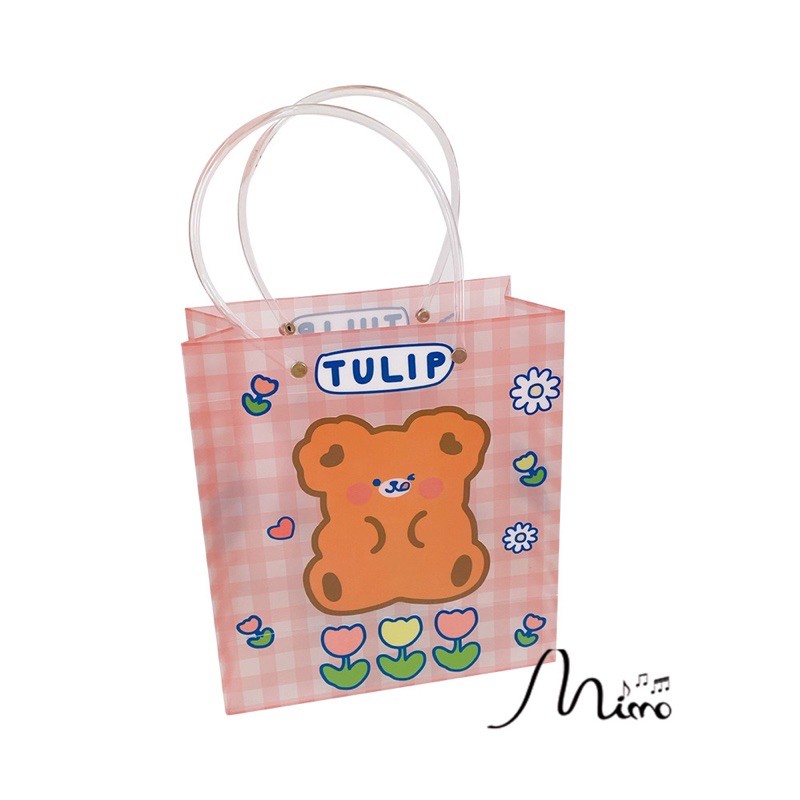 Túi đựng quà trong suốt in hình gấu Bear dễ thương size 19*21cm