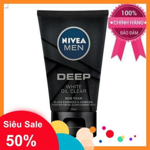 -Sữa rửa mặt sáng da sạch nhờn Nivea Men Deep White Oil Control than hoạt tính 100g.