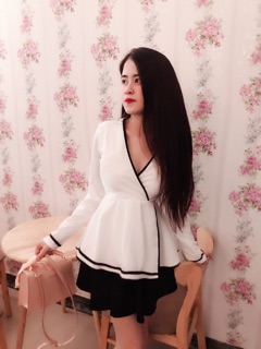 Sét áo peplum phối viền - chân váy