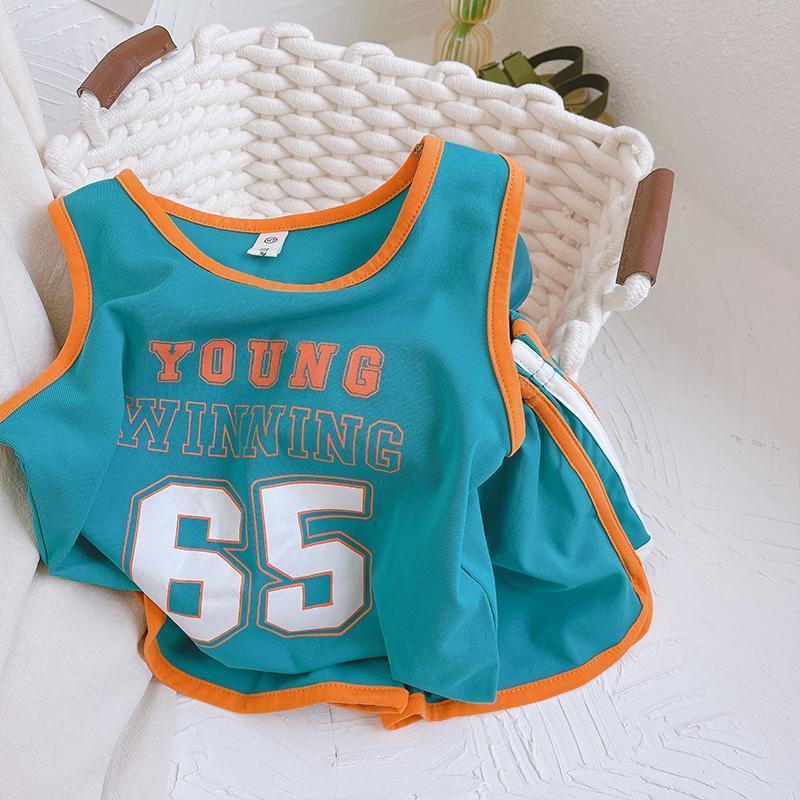 Set Đồ Thể Thao Gồm Áo Ba Lỗ In Họa Tiết Kỹ Thuật Số + Quần Ngắn Phong Cách Hàn Quốc Mới Cho Bé