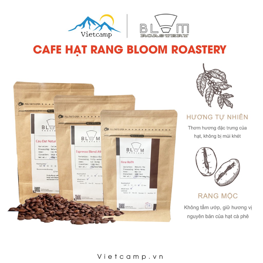 Cà phê hạt nguyên chất vị thơm ngon Bloom Roastery gói 100g