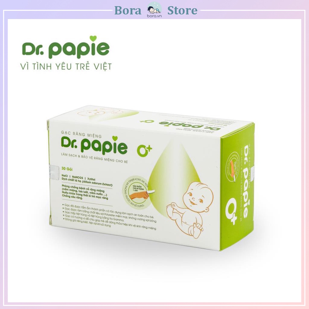 Gạc rơ lưỡi Dr Papie chính hãng, hộp 30 gói