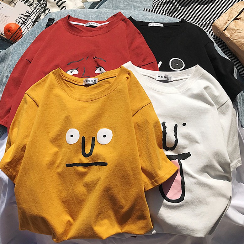 NUZIRO Áo thun  ngắn tay in họa tiết hoạt hình 4 màu lựa chọn phong cách Hàn Quốc vui nhộn