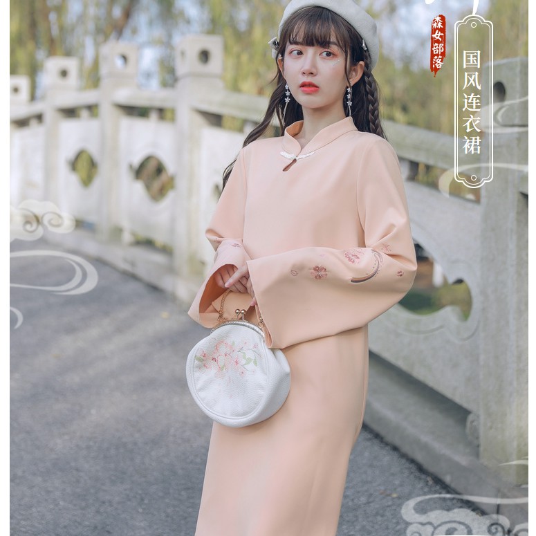 [Sẵn] Nguyên Bản sườn xám thêu hoa đào mùa xuân cao cấp nhà Dory