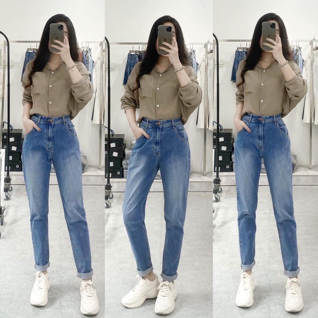 Quần momjeans lưng cao túi kiểu