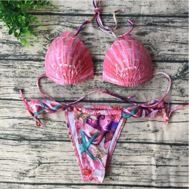 Bộ bơi nữ , bikini 2 mảnh hoạ tiết hồng