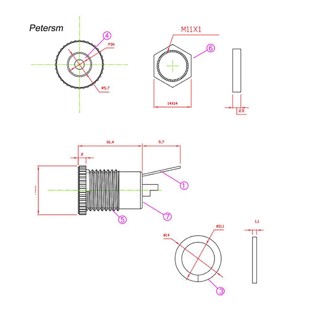 Bộ cổng cắm nguồn DC chuyên dụng kèm vòng đệm và đai ốc