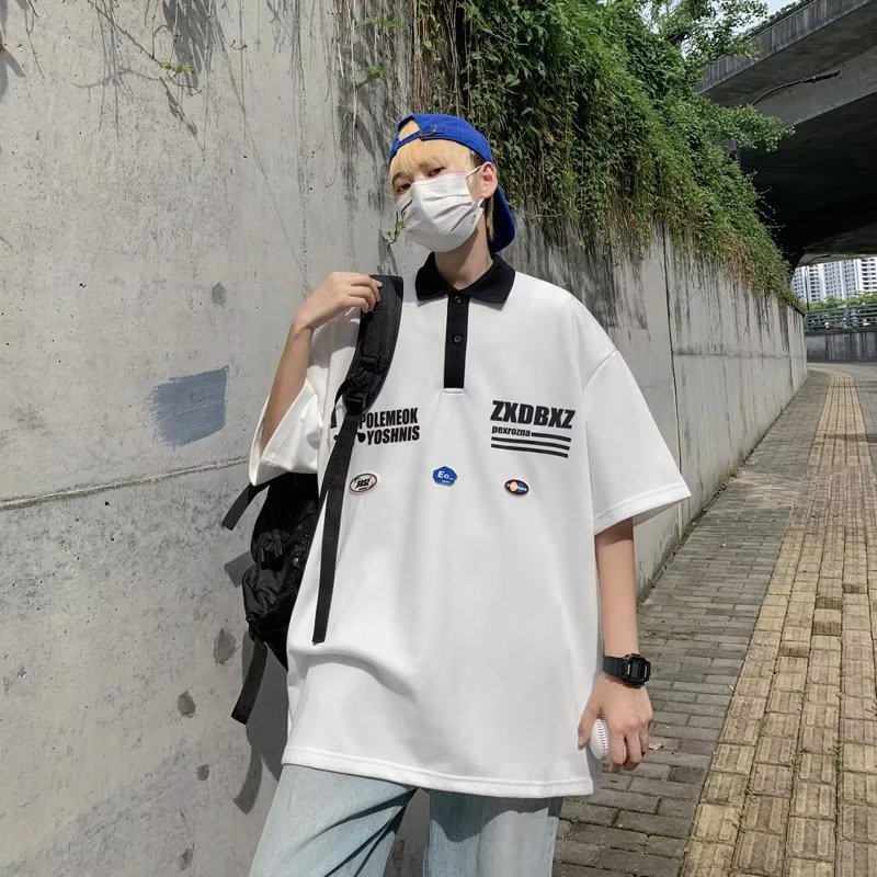 Áo Thun POLO Tay Ngắn Dáng Rộng In Chữ Phong Cách hip hop Đường Phố Hàn Quốc Thời Trang Cho Nam Và Nữ