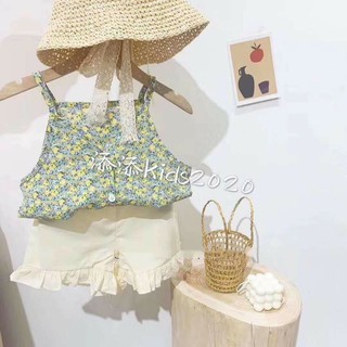 Set áo dây hoa nhí +quần bèo bé gái