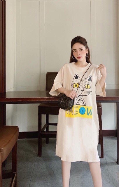 Váy phông suông in hình mèo kute | BigBuy360 - bigbuy360.vn