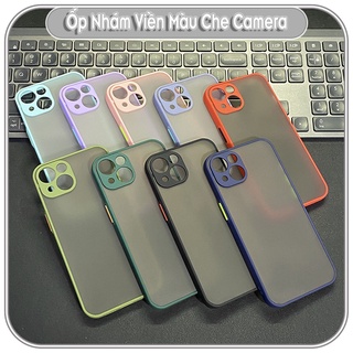Ốp lưng cho iphone 13 - 13 pro - 13 pro max trong nhám viền màu che camera