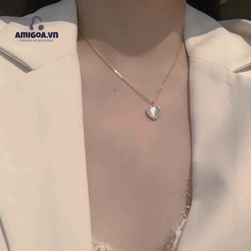 ✨✨Vòng cổ Mặt Trái Tim Đính Đá Opal Phong Cách Hàn Quốc Thời Trang Cho Nữ