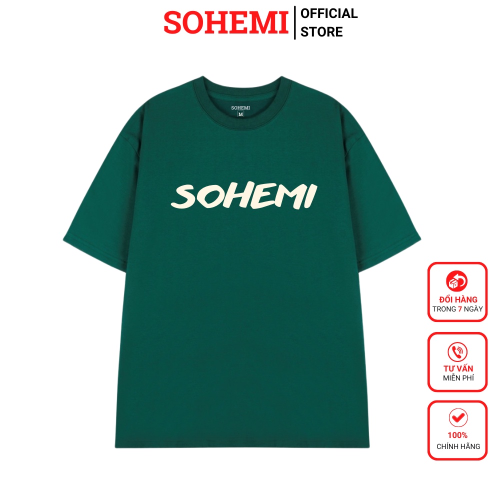 Áo thun unisex màu xanh logo SOHEMI phom rộng tay lỡ dành cho nam nữ