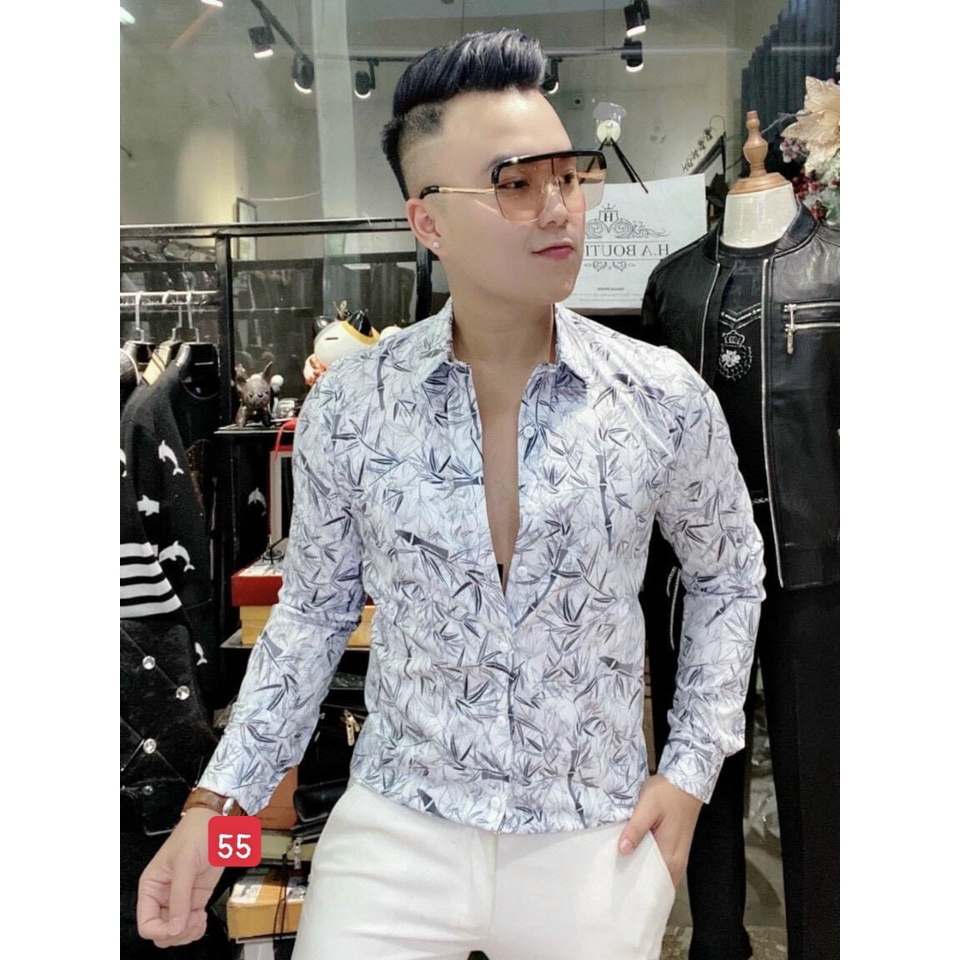 Áo Sơ Mi Nam Chất Lụa Dài Tay DR01RITA Họa Tiết CÂY TRE ( Siêu Rẻ)