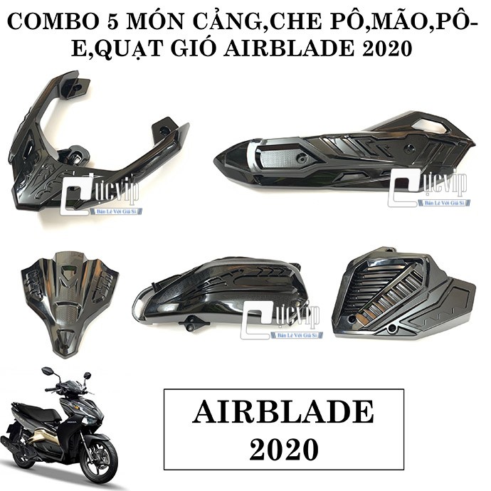 Bộ 5 Món Bảo Vệ Airblade 2020 Full Đen (Che Pô, Che Quạt Gió, Mão, Cảng, Pô E) MS2956